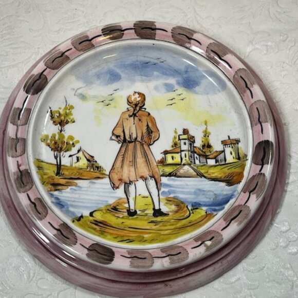 VTG Hand Painted Italian Ceramic Plate Water House Gentleman Art Scene 6" - Picture 2 of 8